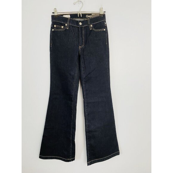 NWT Gap 1969 Womens 25S Authentic Flare Jeans Dark Wash Mid Rise Stretch - Picture 1 of 10